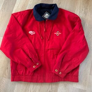 Vintage Red Windbreaker Jacket with Navy Collar - 1995 California Mille